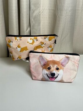 Two Corgi Zippered Makeup Bags
